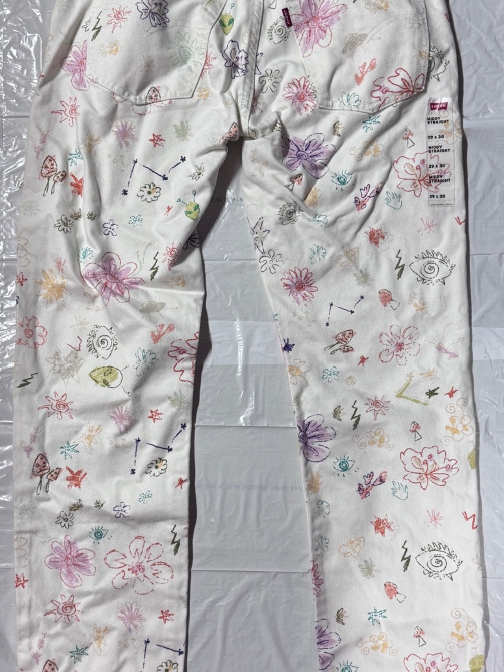 Levi's White Floral Sketch Mid-Rise Straight Jeans